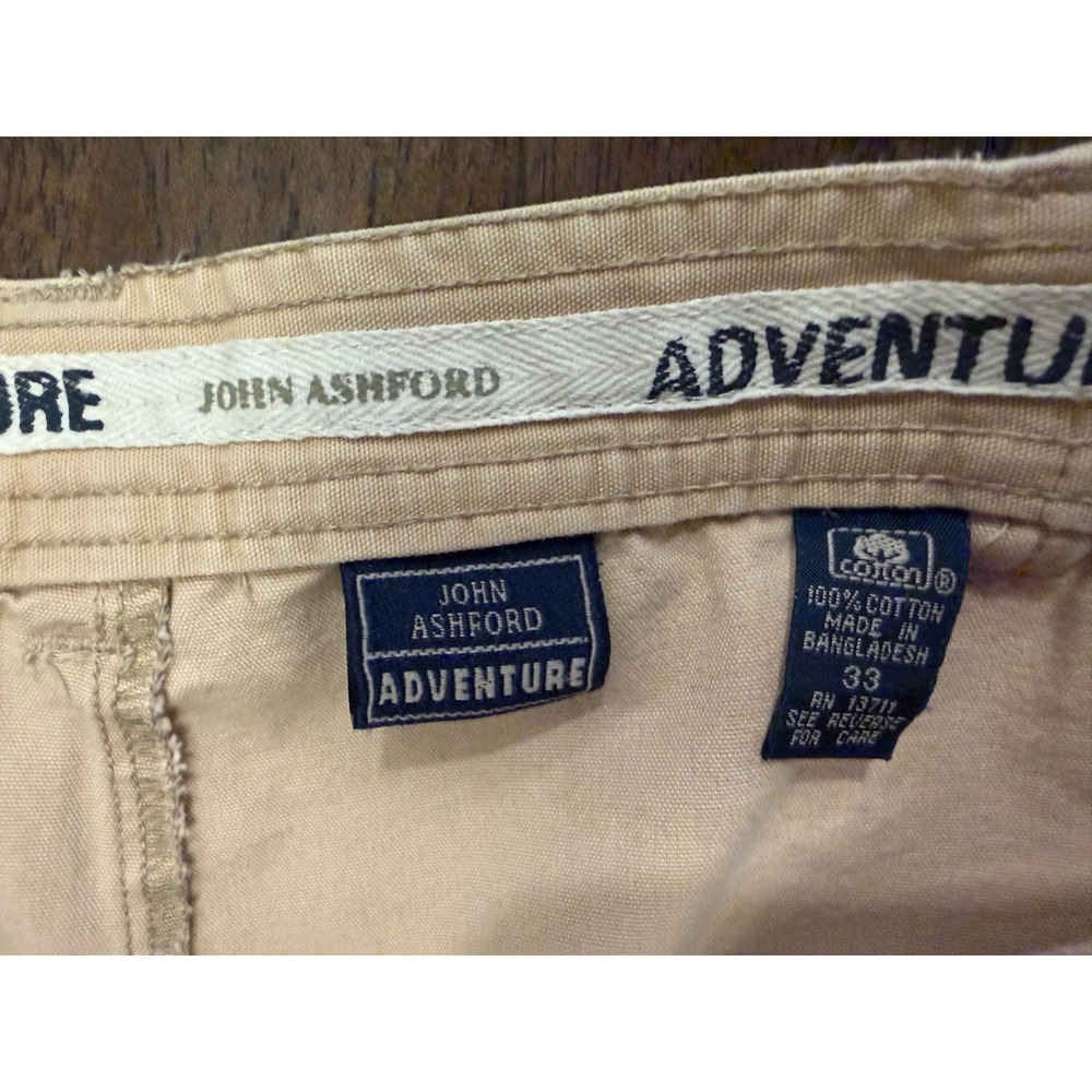 John Ashford Adventure Men 33 Khaki Tan Cotton Canvas Cargo Shorts Elastic Waist - Picture 6 of 6